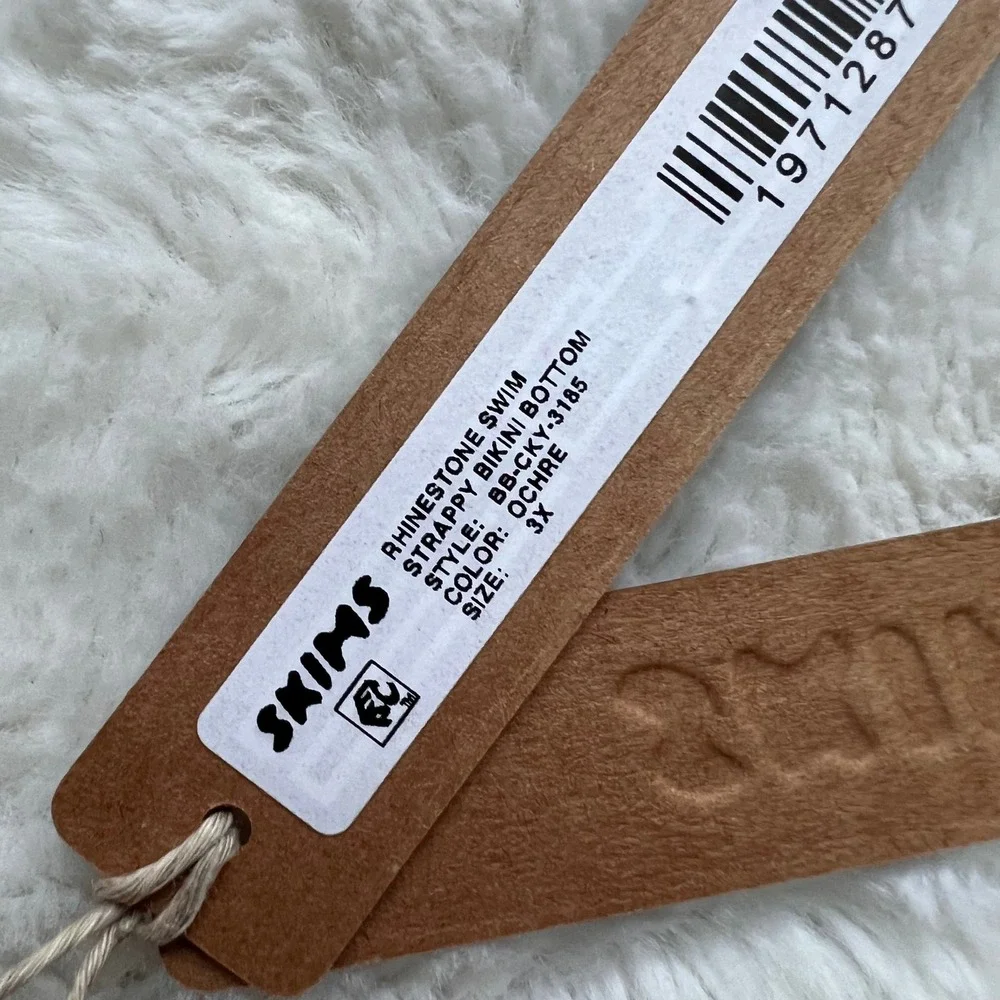 SKIMS Rhinestone Swim Strappy Bikini Bottom Ochre Tan Size 3X BB-CKY-3185 NEW